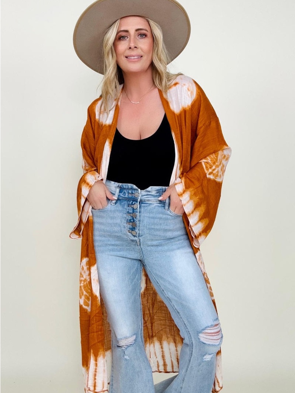 Rust Tie-Dye Duster Kimono. NWOT.